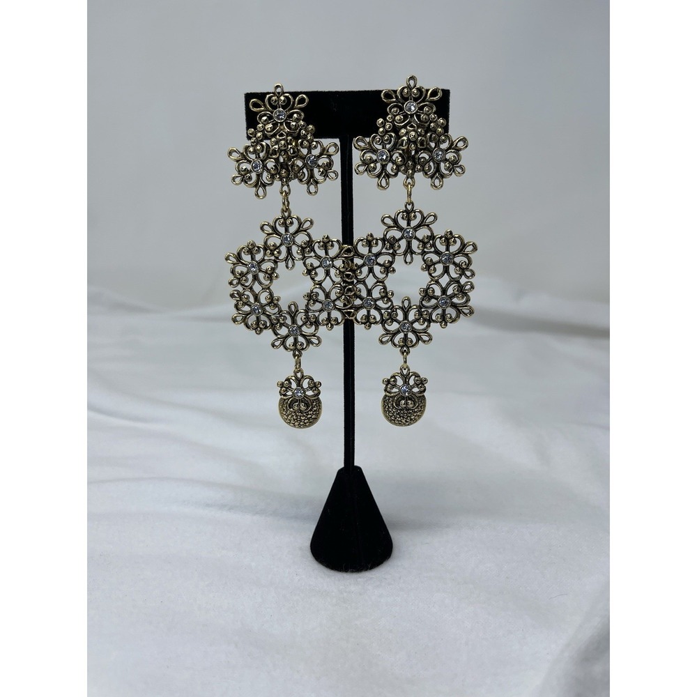 Jose Barrera Vintage Chandelier Clip On‎ Earrings Goldtone 4.25" With Box